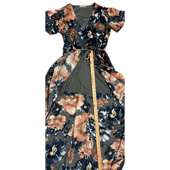 Peach Love High Low Floral Maxi Size Small Gray Pink Blue V-Neck Flutter Sleeves - Picture 11 of 13